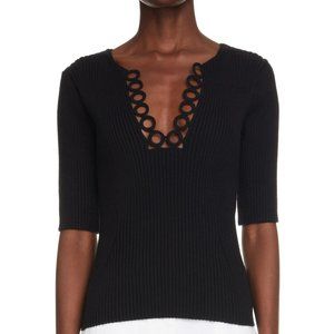 DRIES VAN NOTEN Women's Top Nearby Rib Cotton Ring Accents Sweater Pullover XS